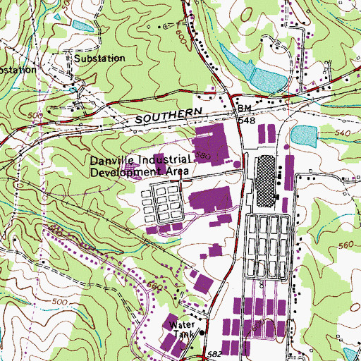 Topographic Map of Danville Industrial Development Area, VA