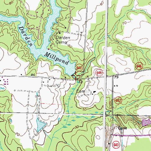 Topographic Map of Darden Millpond, VA