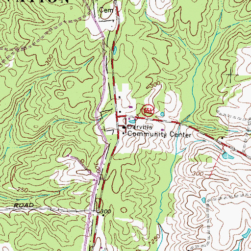 Topographic Map of Darvills Community Center, VA