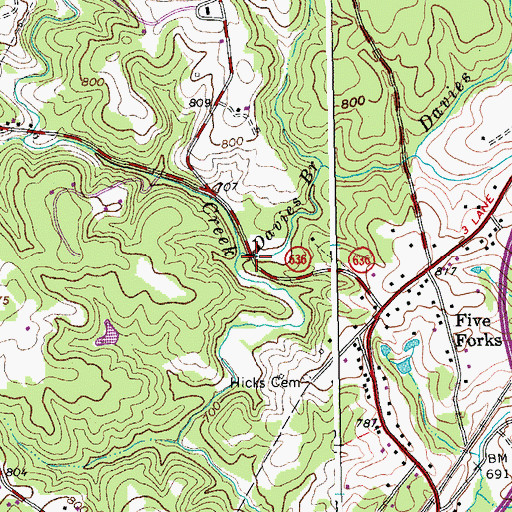Topographic Map of Davies Branch, VA