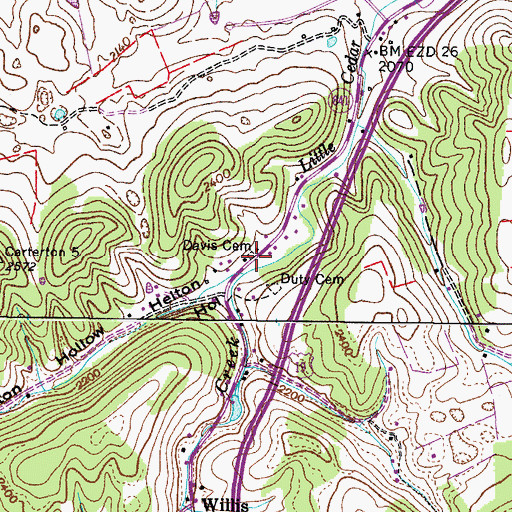 Topographic Map of Davis Cemetery, VA