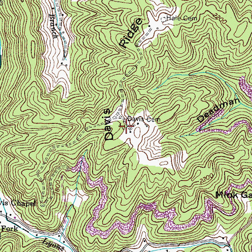 Topographic Map of Davis Cemetery, VA