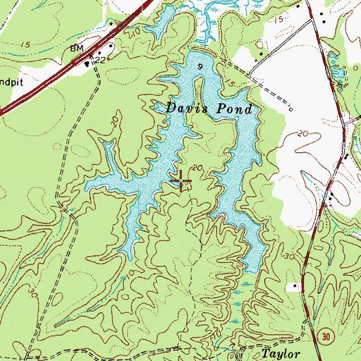 Topographic Map of Davis Pond, VA