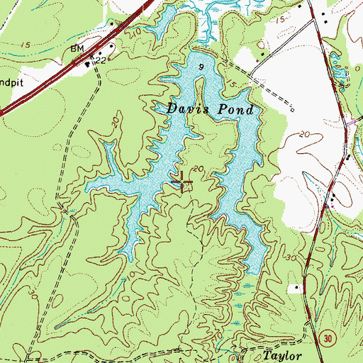 Topographic Map of Davis Pond, VA