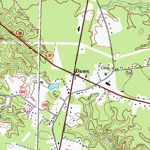 Topographic Map of Dawn, VA