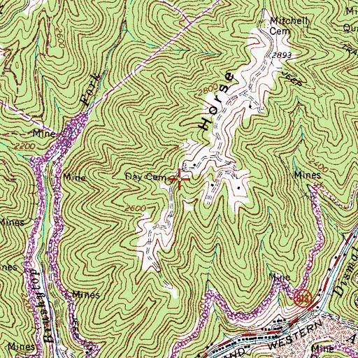 Topographic Map of Day Cemetery, VA