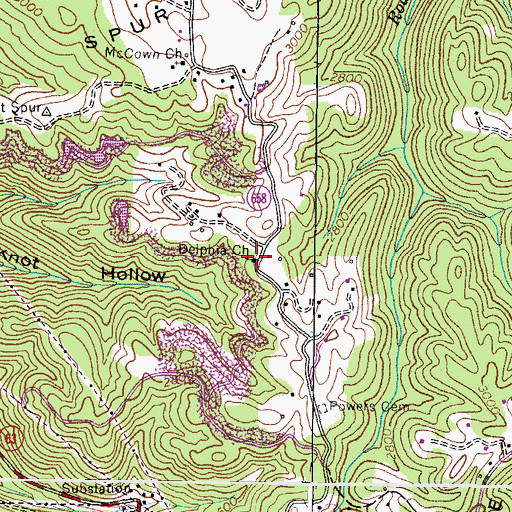 Topographic Map of Delphia Church, VA