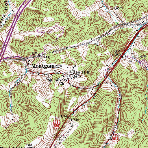 Topographic Map of Den Hill Cemetery, VA