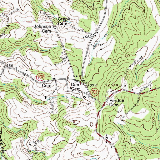 Topographic Map of Dent Cemetery, VA