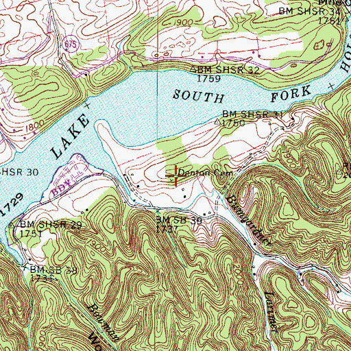 Topographic Map of Denton Cemetery, VA