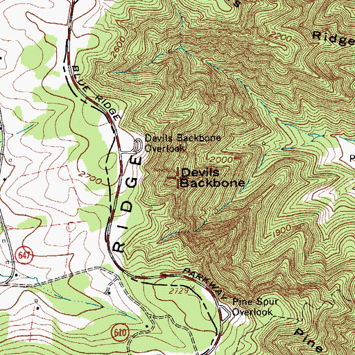 Topographic Map of Devils Backbone, VA