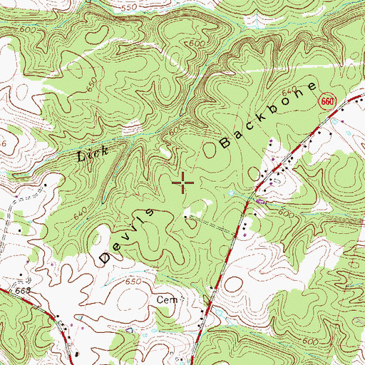 Topographic Map of Devils Backbone, VA