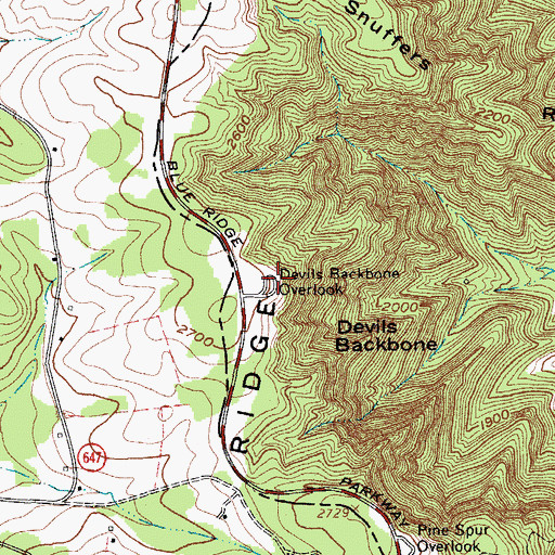 Topographic Map of Devils Backbone Overlook, VA
