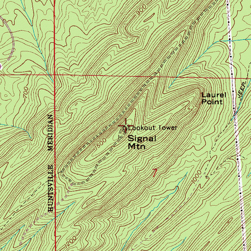 Topographic Map of Signal Mountain Lookout Tower, AL