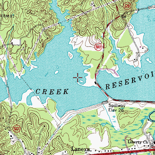 Topographic Map of Diascund Creek Reservoir, VA