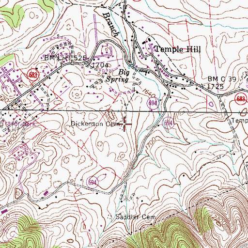 Topographic Map of Dickenson Cemetery, VA