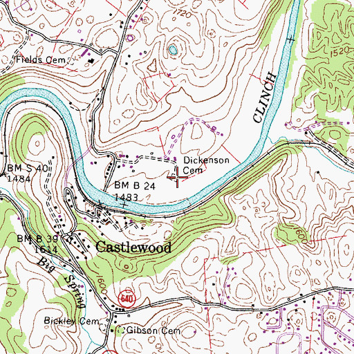 Topographic Map of Dickenson Cemetery, VA