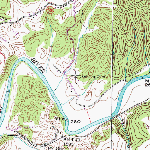 Topographic Map of Dickenson Cemetery, VA