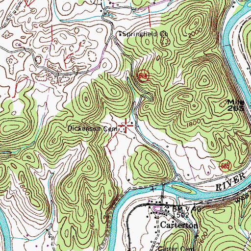 Topographic Map of Dickenson Cemetery, VA