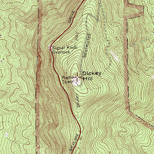 Topographic Map of Dickey Hill, VA
