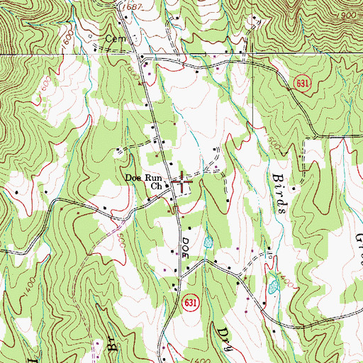 Topographic Map of Doe Run Church, VA