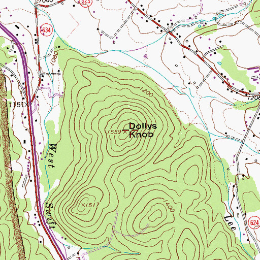 Topographic Map of Dollys Knob, VA