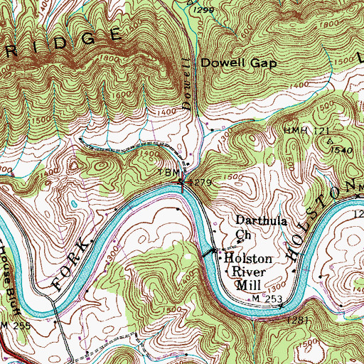 Topographic Map of Dowell Branch, VA