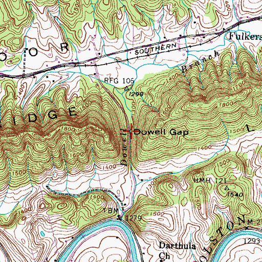 Topographic Map of Dowell Gap, VA