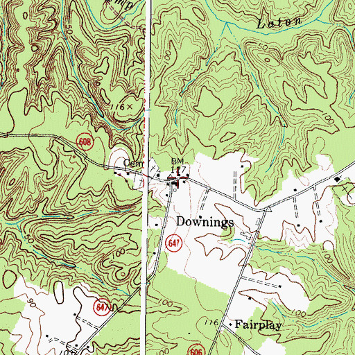 Topographic Map of Downings, VA