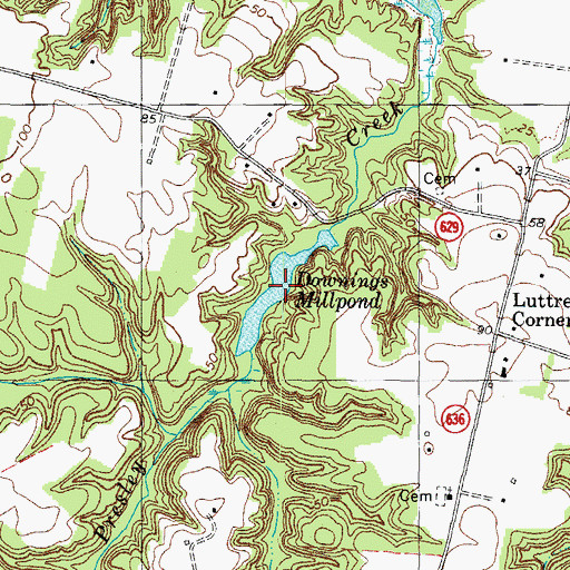 Topographic Map of Downings Millpond, VA