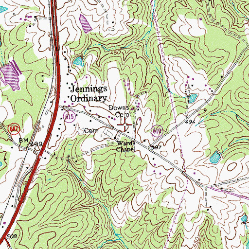 Topographic Map of Downs Cemetery, VA