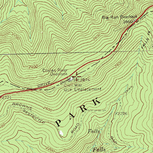 Topographic Map of Doyles River Overlook, VA