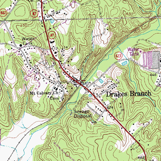 Topographic Map of Drakes Branch, VA