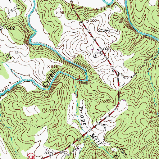 Topographic Map of Draper Mill Creek, VA