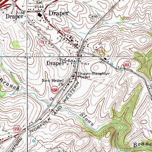 Topographic Map of Draper Slaughter Chapel, VA