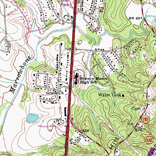 Topographic Map of Drewry Mason Middle School (historical), VA