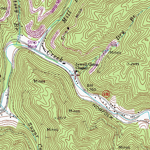 Topographic Map of Dry Branch, VA