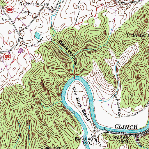 Topographic Map of Dry Run, VA