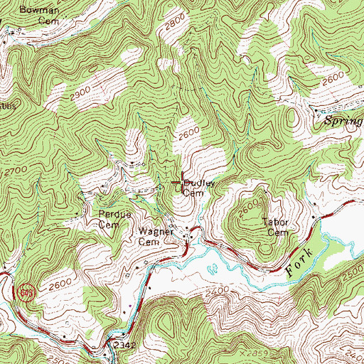 Topographic Map of Dudley Cemetery, VA