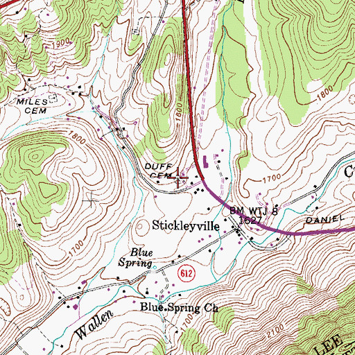 Topographic Map of Duff Cemetery, VA