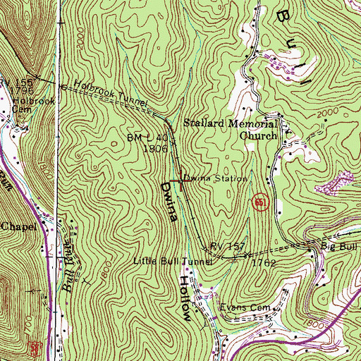 Topographic Map of Dwina Station, VA