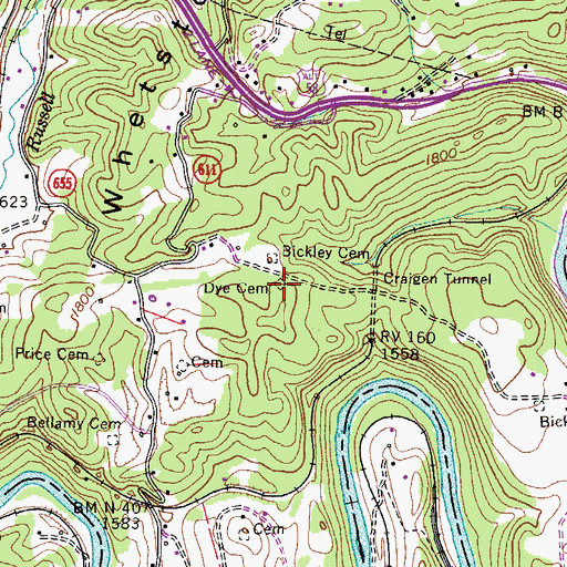 Topographic Map of Dye Cemetery, VA