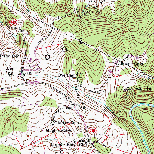Topographic Map of Dye Cemetery, VA