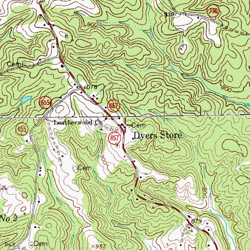 Topographic Map of Dyers Store, VA