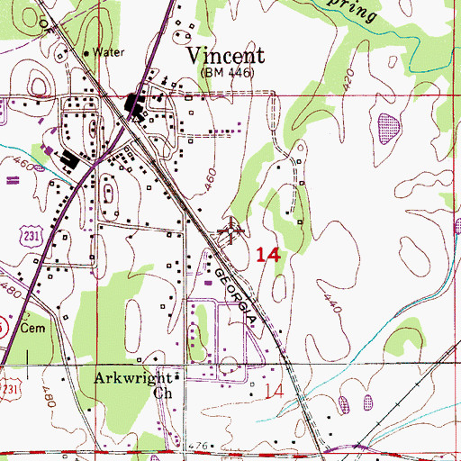 Topographic Map of Vincent Cemetery, AL