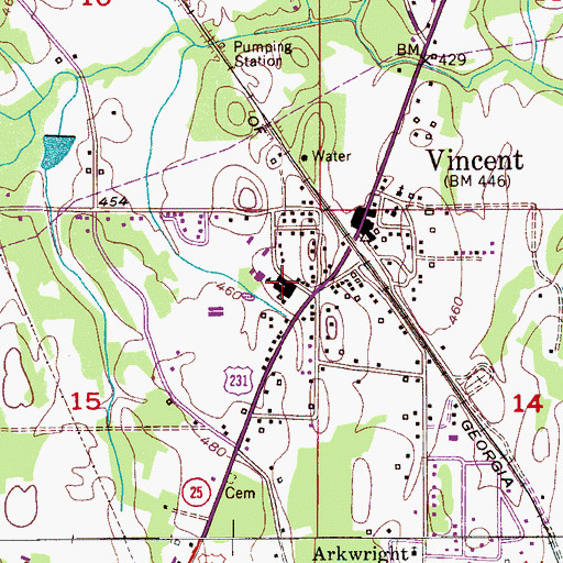 Topographic Map of Vincent High School, AL