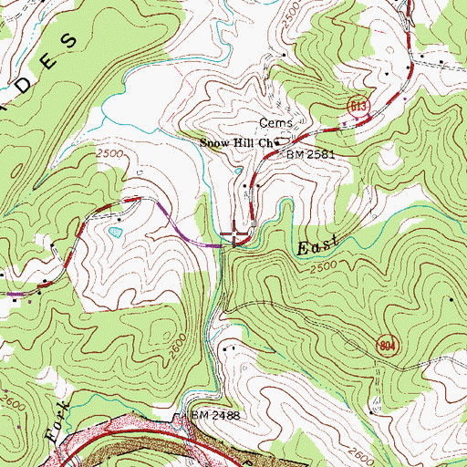 Topographic Map of East Fork Chestnut Creek, VA
