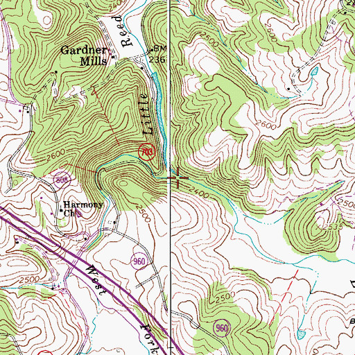 Topographic Map of East Fork Little Reed Island Creek, VA