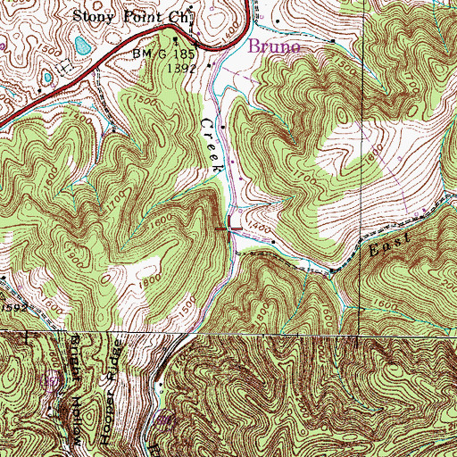 Topographic Map of East Fork Roberts Creek, VA