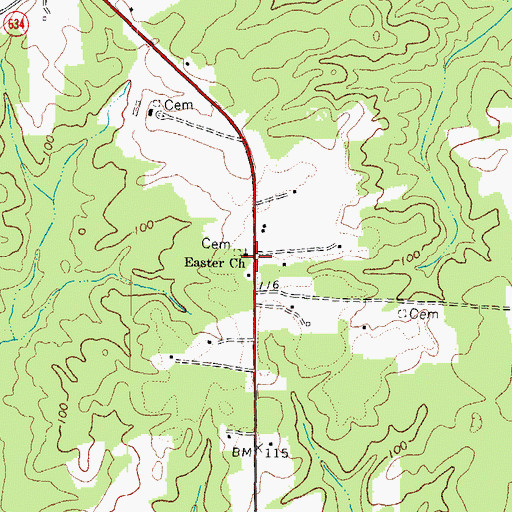 Topographic Map of Easter Church, VA